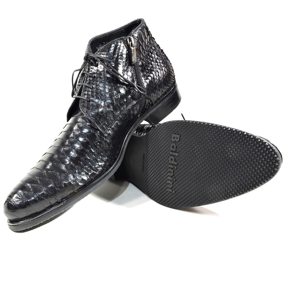 BALDININI ?? MEN\'S BLACK REAL PYTHON LEATHER COMFORT WINTER BOOTIE